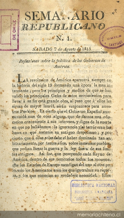 											Ver Núm. 5 (1813): Tomo I. Sábado 4 de Septiembre
										